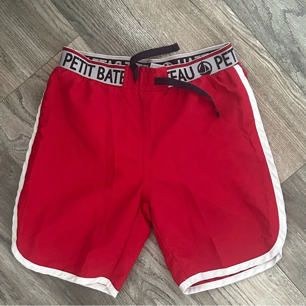 Petit Bateau Red Kids Swim Trunks with White Trim